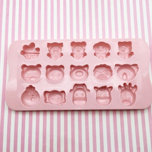 15 Cavity Silicone Cute Kawaii Animal Mold, Cat, Bear, Chicken, Elephant, Cows, Bears and more,