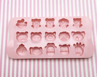 15 Cavity Silicone Cute Kawaii Animal Mold, Has Cat, Bear, Chicken, Elephant, Cows, Bears and more, Q TOWER TOP BIN