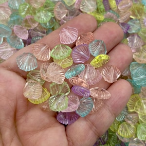 75 Pieces Iridescent AB Assorted Pastel Seashell Beads Beach Themed Acrylic Plastic Stringing Beads, Resin Beading Supplies for Jewelry C183