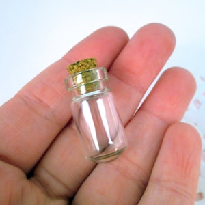 Six 13x27mm Small Glass Bottles with Corks, Curved Bottom, Q175