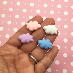 12 Assorted Pastel 22mm Cloud Flatbacked Resin Cabochons, Flat Backed Acrylic Plastic Sweet Kawaii Cabs, #624