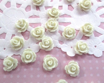 12 White 10mm rose cabochons, cute flower cabs