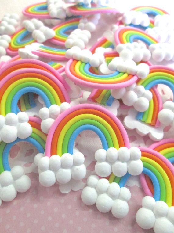 2 Large Polymer Clay Rainbow Cabochons, Cute Decoden Cabs, 391b 
