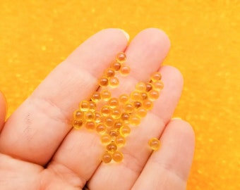 Orange Yellow 4mm Translucent Pearls, Popping Boba Resin Gumball Pearls, Faux Nonpareil Acrylic dragees, Caviar No Hole Beads, P202