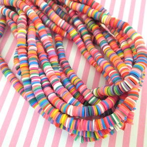 Assorted Polymer Clay 6mm Heishi Disk Beads, One 12&quot; Strand Fimo Beading Supply, Diy Kids Crafts, Slime Supplies H388