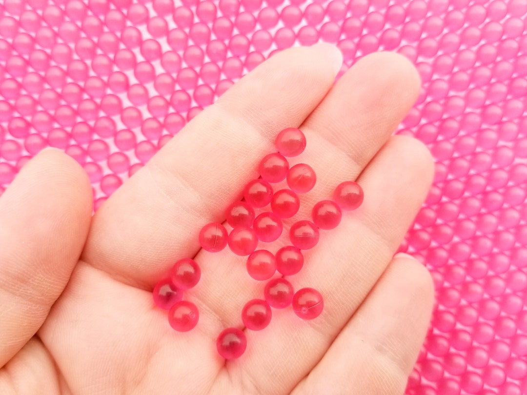Translucent Pearls Pink 6mm Round Translucent Pearls, Popping Boba Resin Gumball Pearls ...