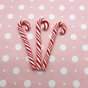 Four 3 Inch Polymer Clay Christmas Candy Canes, Cute Fake Peppermint Charms