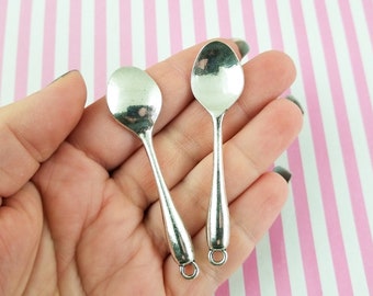 3 Large Silver Spoon Pendants Spoon Charms, #DH65