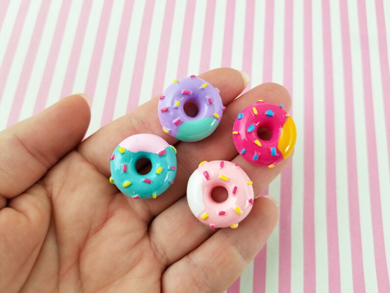 3 Miniature Assorted Sprinkle Donut Cabochons, Decoden Donut Cabochons, 051 image 2