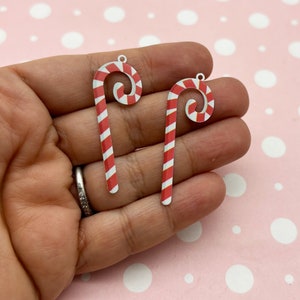 3 Painted Brass Metal Xmas Candy Cane Christmas Holiday X-mas Charm Pendants, F425