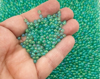 Non Edible Aqua Blue Green Glass Assorted ROUND Microbeads, 3- 3.5mm No Hole Seed Beads Sprinkle Toppings, Pick Your Amount, G7