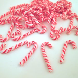 6 Polymer Clay Candy Canes, Cute Swirl Fake Peppermint Charms, #233