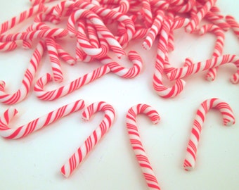 6 Polymer Clay Candy Canes, Cute Swirl Fake Peppermint Charms, #233