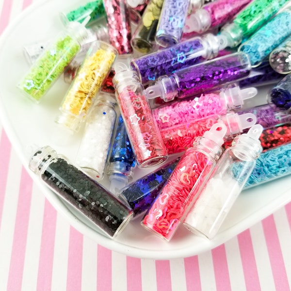 4 Random Glitter and Embellishment filled glass jar charm, Rhinestone Caviar Bead Etc. Grab Bag, Glass Jar Pendants,  #829a