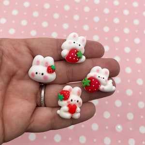 4 White Bunny Rabbit Cabochons, Bunny Easter Cabs, Flat-backed Sweet Kawaii Cabs, #145