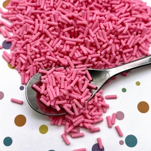 Bubblegum Pink Polymer Clay Fake Long Sprinkles, Fake Decoden Funfetti Jimmies, Pick Your Amount, S9