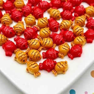 10 Flatbacked 15mm Resin Taiyaki Goldfish Cracker Cabochons Fish Cookies, Flat Backed Acrylic Plastic Cabs L445