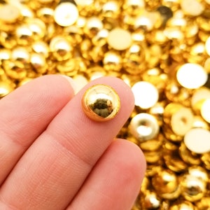 50 Metallic Gold Round Flatbacked Acrylic Plastic 10mm round pearl cabochon, flat backed resin cabs