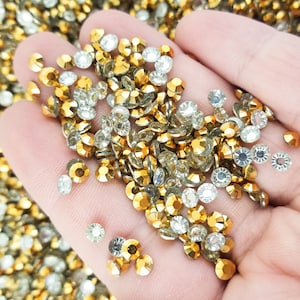 3mm Gold Round Flatbacked AB Jelly Resin Rhinestones, Flat Backed Acrylic Plastic Faceted Bedazzler Cabs, Cell Phone Bedazzle Decoration