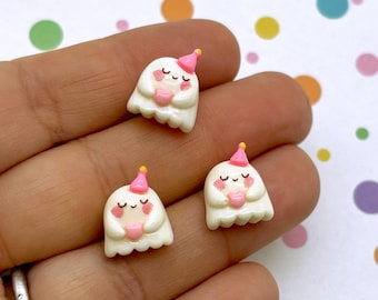 10 Small Flatbacked Resin Spooky Creepy Cute Ghost Cabochons, 13mm Cute Halloween Flat Backed Acrylic Plastic Cabs L393