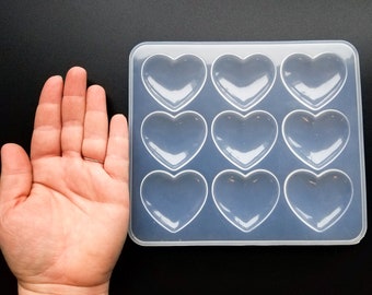 9 Cavity Large life-size Flatbacked Heart Themed Valentines Cabochon UV Mold, Moulds for Clay, Resin Etc