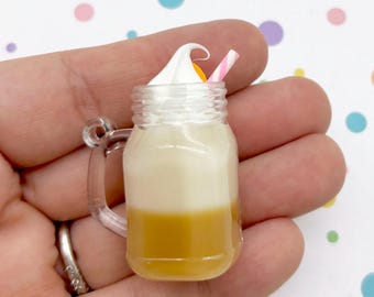 2 Assorted Miniature Boba Tea Drink Cup Charm Cabochons, Mini Frappuccino Coffee Mug Pendants, Imitation Ice Cream Milk Tea, X20