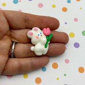 6 Weiße 31 mm Kawaii Häschen Cabochons - Flachrücken Kleber Auf Acryl Kunststoff Häschen Cabochons 794