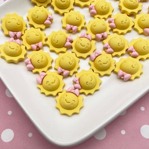 5 Matte Smiling Yellow Sun Cabochons, Sweet Kawaii Cabs, #523a