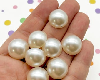 30 round 16mm ivory color flatbacked acrylic plastic pearl cabochon, flat backed resin cabs