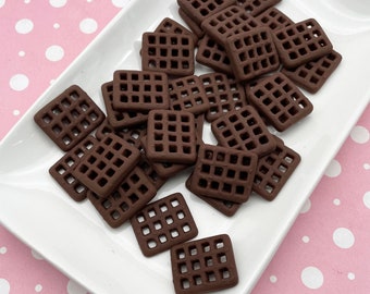 6 Miniature Chocolate Waffle Biscuit Cookie Breakfast Cabochons, Resin Crackers, Flat Backed Cabs 633