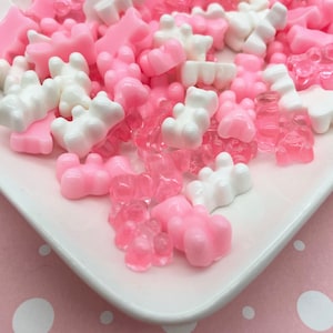 15 Pastel Pink and White Multicolor Valentine Gummy Bear Cabochons, Hard Resin Cabs 540a