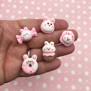 6 Rosa Hase Cabochons mit flacher Rückseite, Süße Kawaii Cabochons an Ostern Cabochons, 370b