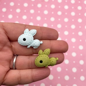 8 Multicolor Stitched Matte Flatbacked Resin Bunny Rabbit Cabochons, 26mm Flat Backed Acrylic Plastic Sweet Kawaii Easter Cabs, 277a