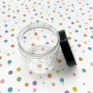 4 Straight Walled 4 oz Clear PET Plastic Container Jars with Screw Top Black Lids