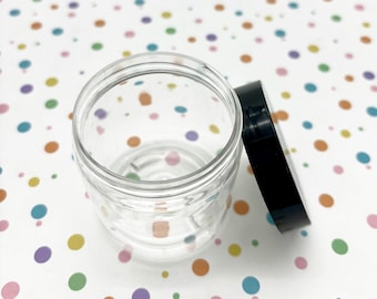 4 Straight Walled 4 oz Clear PET Plastic Container Jars with Screw Top Black Lids