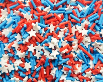 AMERICANA MIX Red and Blue with White Star Sprinkles, Mix Polymer Clay Fake Sprinkles, Decoden Funfetti Jimmies V32
