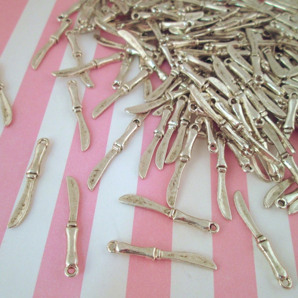 20 Silver Knife Charms, Perfect for Miniature Food, #DH80