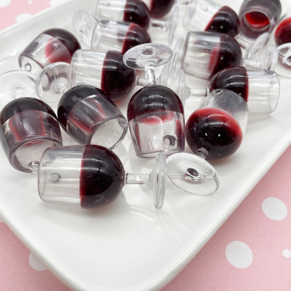3 Miniature Red Wine Sangria Drink Pendants ,  Dollhouse Wine Glass Prop Charms for Decoden Crafts 164