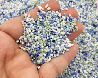 Green and Blue SeaGlass Assorted Microbead Chips, Multisize Smooth Glass Sprinkle Toppings, Pick Your Amount, P277