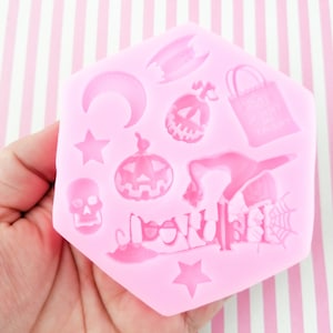 Mal Halloween cabochon, siliconen pompoen vleermuis, maan, ster, schedelheks mallen voor klei, hars enz., Q5