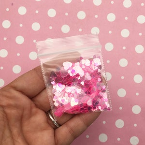 Transparent Pink Multisize Mixed Heart Glitter, Resin and Slime Embellishment, Pick your Amount, T174 image 4