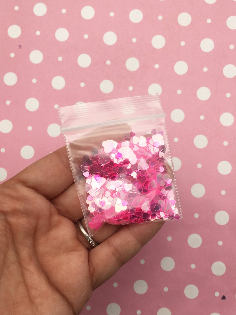 Transparent Pink Multisize Mixed Heart Glitter, Resin and Slime Embellishment, Pick your Amount, T174 image 4