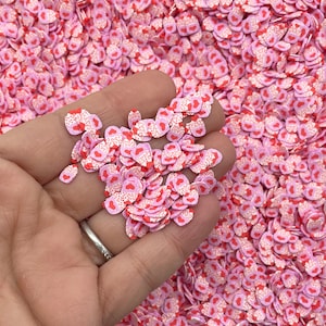 STRAWBERRY MILKSHAKE FRAP Pink and Red Polymer Clay Fake Valentine Sprinkles, Cute Heart Dessert Table Scatter N57