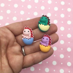 3 Assorted Color 25mm Flatbacked Resin Baby Dinosaur Cabochons, Dino T-Rex Flat Backed Acrylic Plastic Kawaii Cabs 717