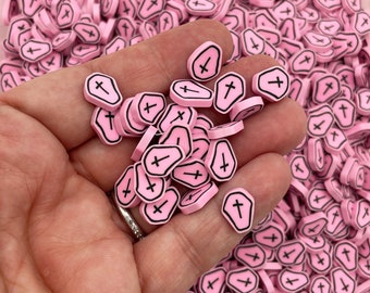 Larger Pink Spooky Coffin Halloween Polymer Clay Sprinkles, Inedible Spooky Faux Sprinkles, Polymer Clay Fake Sprinkles, G84