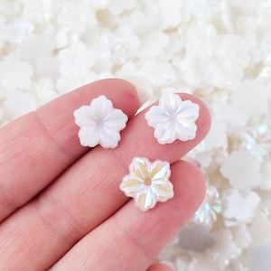 50 Pieces 13mm AB Multicolor Shift Jelly Rhinestones Nail Art Shape, White AB Flat Backed Resin Faceted Flower Cabs, AB Cabochon H136