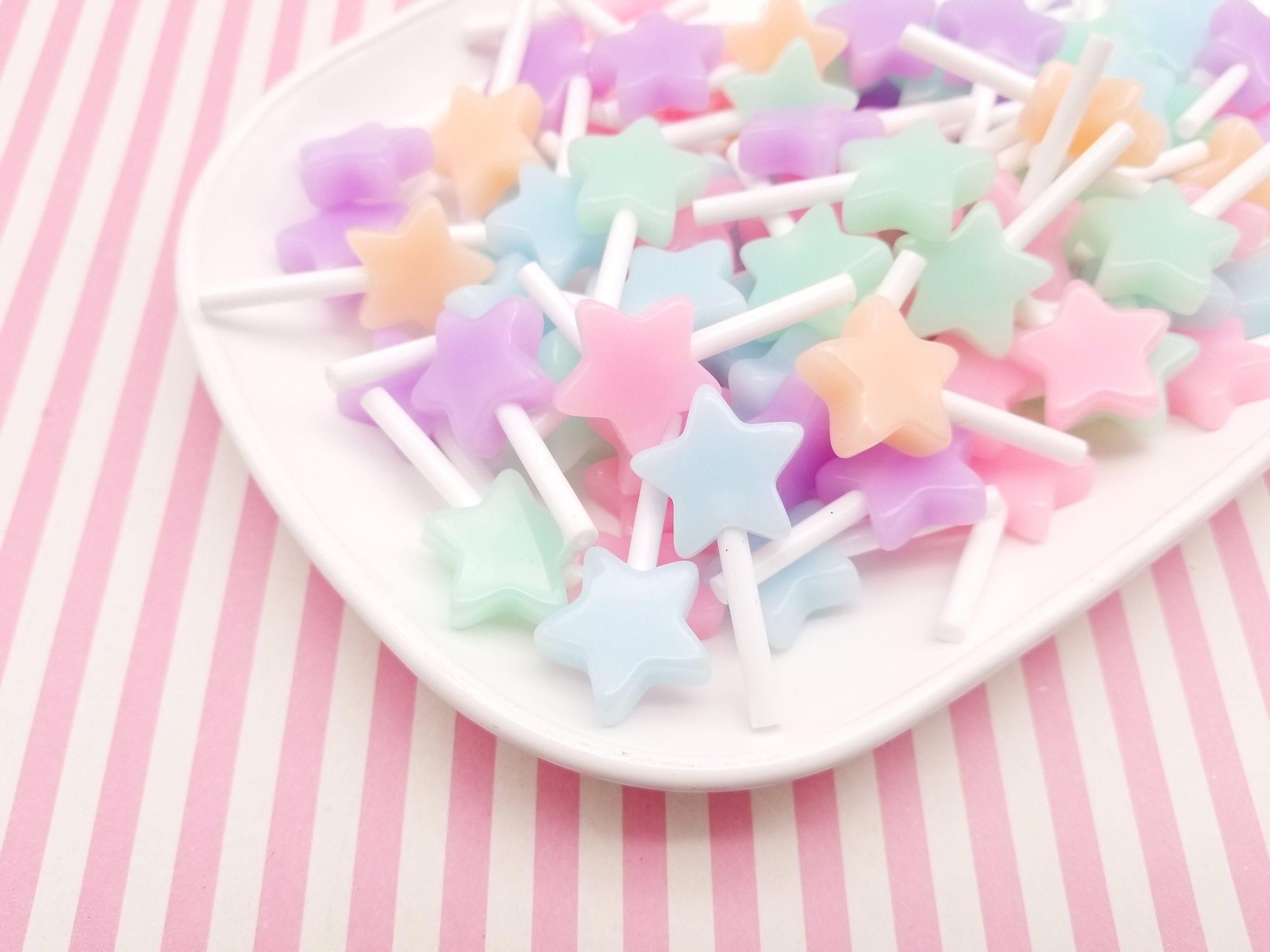 3 Small Pastel Star Fake Candy Sucker Lollipop Cabochons Kawaii Decoden Lollipop Cab 1043