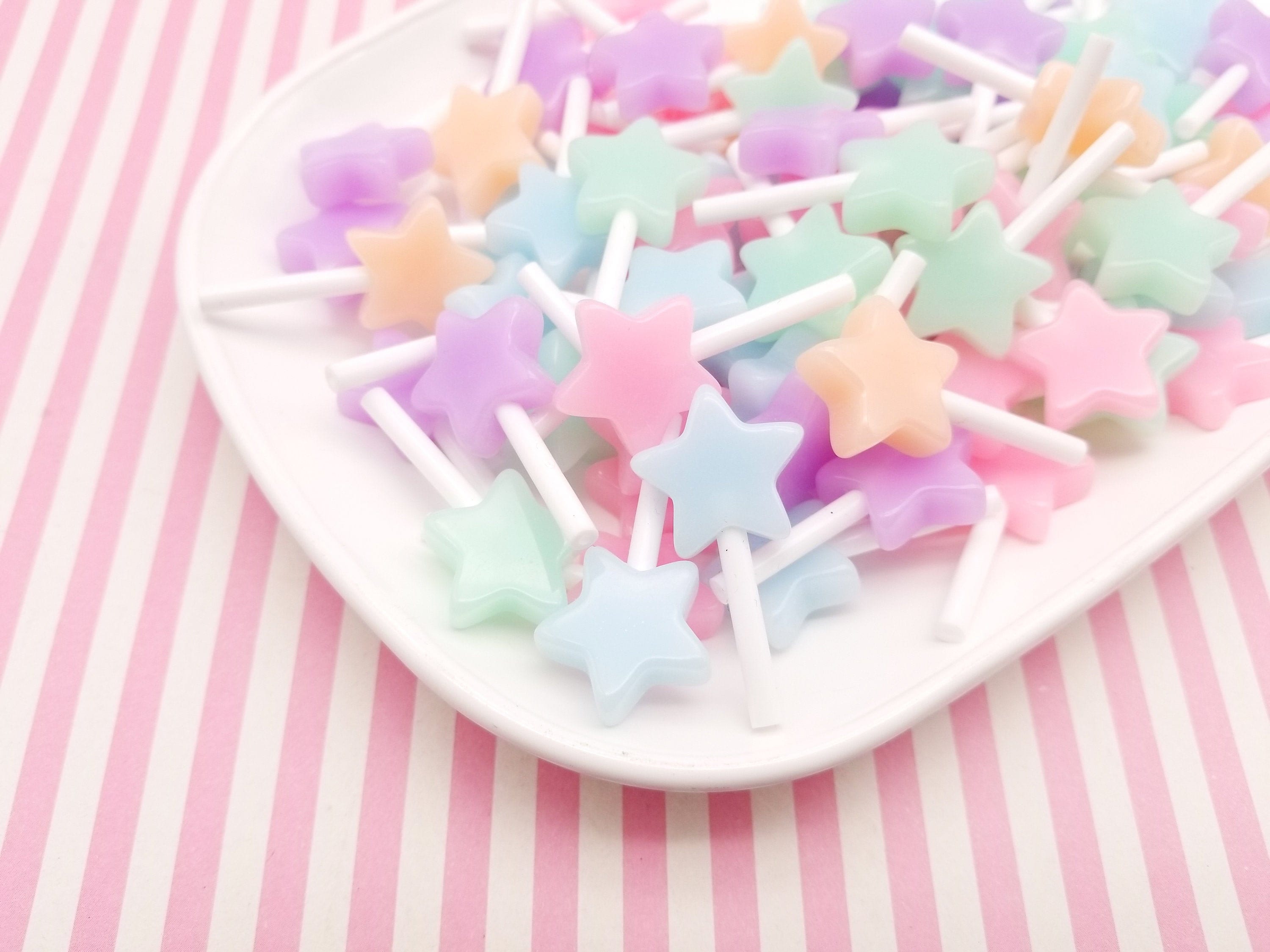 3 Small Pastel Star Fake Candy Sucker Lollipop Cabochons, Kawaii Decoden  Lollipop Cab, #1043