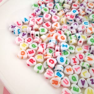 100 Multicolor 7mm Acrylic Plastic Heart Alphabet Beads, Resin Letter Kids Jewelry Beading Mix J18