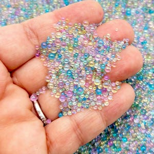 Iridescent Cotton Candy Clear Glass Assorted ROUND Microbeads, .5-3mm No Hole Seed Beads Sprinkle Toppings, Pick Your Amount, G152